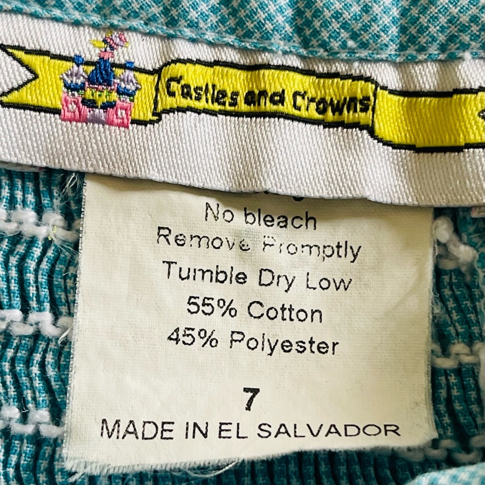 Castles & Crowns Smocked Dress Size 7
w/yellow fish
Aqua Blue Plaid Cap Sleeves - Picture 4 of 7